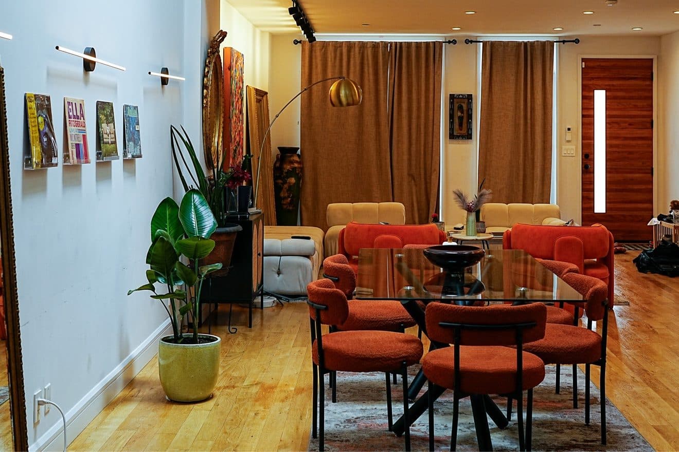 Wide view of the open floor living area